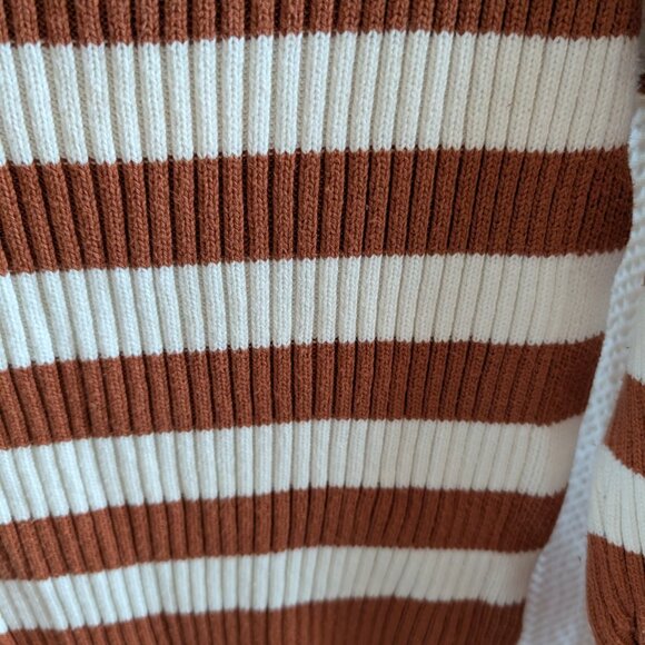 Tribal 100% Cotton Ribbed Knit Sweater Rust  Brown & White Stripe Medium Preppy - Picture 6 of 9